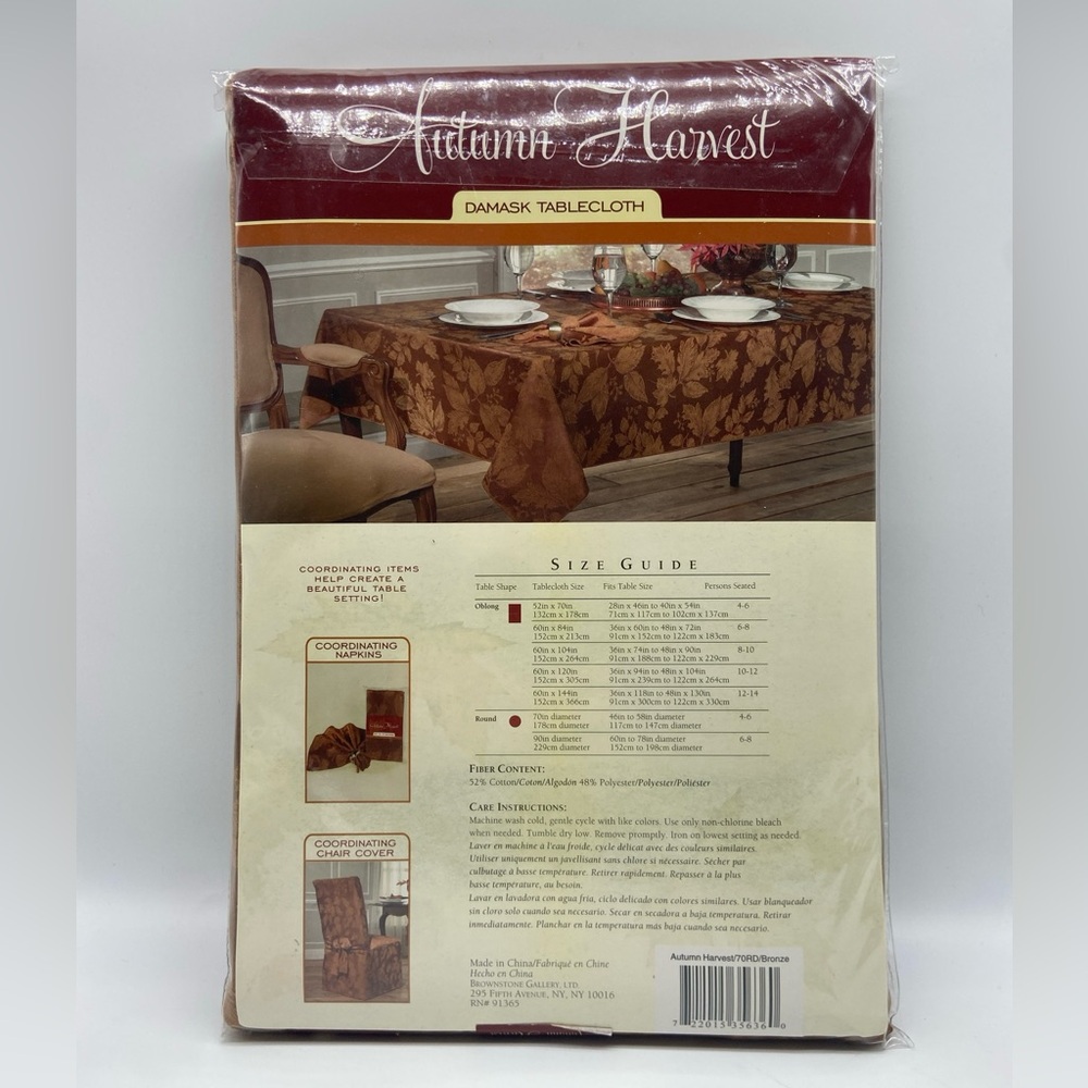 Autumn‎ Harvest Damask Tablecloth Round 70'' Seats 4-6